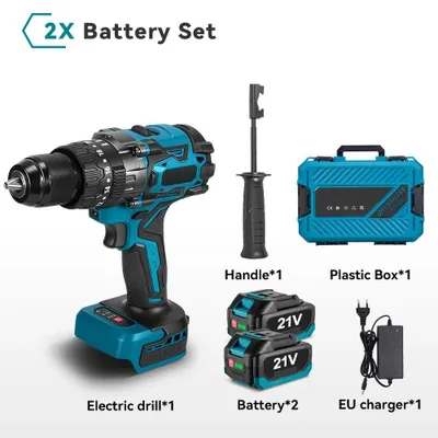 Image de Perceuse-visseuse sans fil, tournevis, marteau-piqueur - Perceuse à percussion 13 mm - 900 Nm - 20+3 réglages de couple - Moteur sans balais - 2 batteries, prise EU