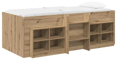 Zdjęcie produktu dla Rama łóżka w stylu loftowym vidaXL z szafką, 3 szt., płyta wiórowa imitująca drewno dębowe "Artisan"