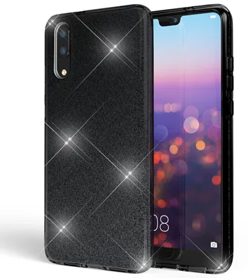 Produktbild von Huawei P20 Handy Hülle von NALIA, Glitzer Silikon Cover Case Schutz Glitter Schwarz