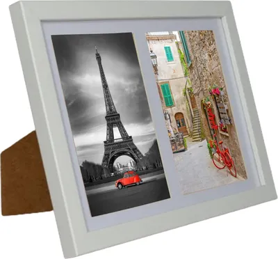 Obrázok produktu pre BD ART Kolážový rám 17x23 na dve fotografie s paspartou 10x15 cm, biely, s plexisklom, MDF drevo, moderný fotorámik na zavesenie