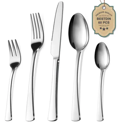 Besteckset 60-teilig für 12 Personen, Edelstahl, spülmaschinenfest
