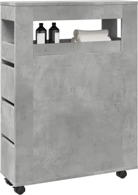 Produktbild von "2026 Promotion" Mehrzweckschrank, Flurschrank Badschrank Schmal mit Rollen Betongrau Holzwerkstoff - Kommoden CC31497