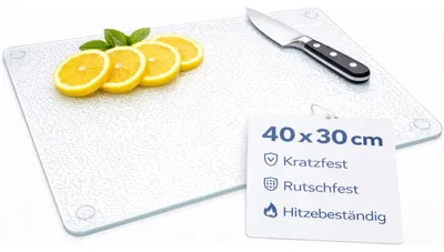 Imagen del producto de Tabla de cortar de vidrio, 40 x 30 cm, antideslizante con patas, resistente a arañazos y al calor, ideal para la cocina