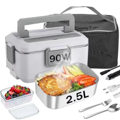 Image de Boîte à lunch électrique - Réchauffeur de nourriture - 2,5 litres - 90 W - 220 V - Contenant intérieur en acier inoxydable - Portable
