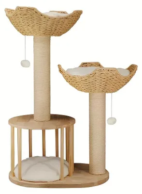 Produktbild von Katzenkratzbaum - Katzenbaum - Kratzbaum - Katzenmöbel - Kletterbaum - 60x40x99 cm - Holz, 3-stöckig
