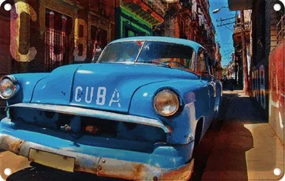 Produktbild von vianmo Blechschild 12x18 cm Cuba blaues Auto Garage Werkstatt