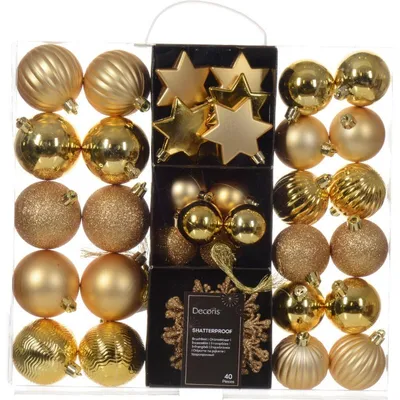 Produktbild von DECORIS Weihnachtskugeln Mix 023921 bruchfest gold 40St