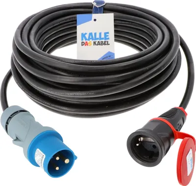 Produktbild von KALLE DAS KABEL CEE Adapterleitung 3G 1,5 mm² 10 Meter CEE Stecker-SCHUKO Kupplung 230V 16A Schutzart IP44 Adapterkabel Verlängerungsleitung Außenbereich Gummikabel
