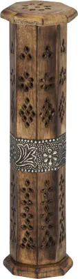 Produktbild von Räucherstäbchenhalter 8-eckig Räucherturm 32x6cm Mangoholz mit Messingmotiv