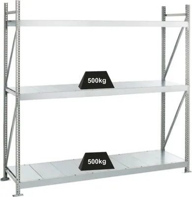 Produktbild von Schulte Weitspannregal mit Stahlpaneelen WS 3000 | Grundregal | HxBxT 200x250x60cm | 3 Ebenen | Fachlast 500kg | Verzinkt