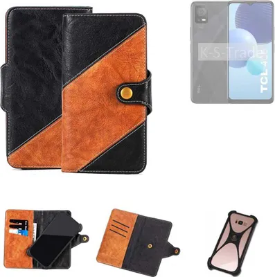 Produktbild von K-S-Trade Handyhülle Schutzhülle Bookstyle Case Wallet-Case kompatibel mit TCL 406 Handy Cover Bumper Klapphülle schwarz hellbraun 1x