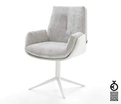 Produktbild von DELIFE Drehstuhl Clea-Flex Materialmix Echtleder Weiß-Silbergrau Fußkreuz Weiß 360° drehbar Wippfunktion