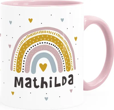 Produktbild von personalisierte Tasse mit Namen Regenbogen Herz persönliche Geschenke Kinder Namenstasse Mädchen Jungen SpecialMe® Mädchen inner-rosa Keramik-Tasse