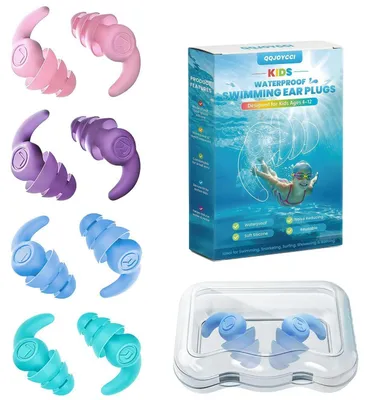 Produktbild von Schwimm Ohrstöpsel Kinder 4 Paar Wasserdicht Wiederverwendbar Silikon Ohrschutz 4-12 Jahre Lila/Rosa/Blau/Grün
