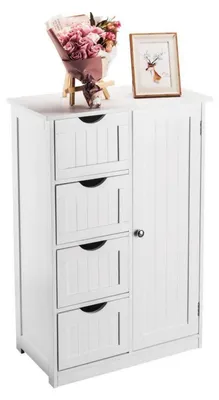 Immagine prodotto di Mobiletto da bagno con 4 cassetti e 1 ripiano, colore bianco, dimensioni 56x30x82 cm, realizzato in MDF