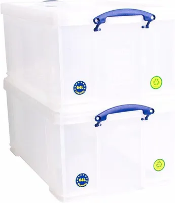 Productafbeelding van Opbergdozen Set van 2 - 64 liter - Transparant - Voor Organiseren en n