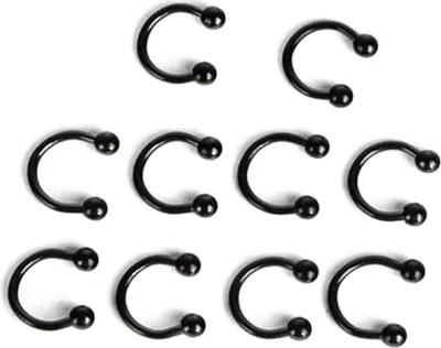 Produktbild von 10 Stück Edelstahl Hufeisen Bar Lippe Nase Septum Ohrring Ohrstecker Body Piercing-Schwarz,6mm