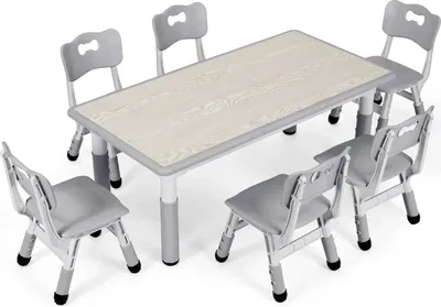 Produktbild von Kindertisch - Set mit 6 Stühlen - Höhenverstellbar 48–60 cm - Tisch 120x60 cm - 7-teilig - Für 2–10 Jahre - Für Basteln & Spielen - Dunkelgrau