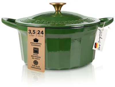 Immagine prodotto di Padella in ghisa con coperchio, diametro 24 cm - priva di PFAS, adatta al forno fino a 250 °C, colore verde