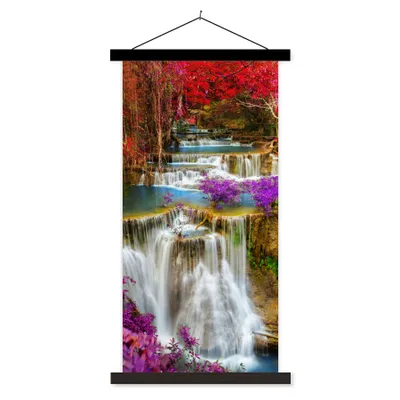 Produktbild von MuchoWow® Textilposter Wasserfall - Rosa - Bäume 40x80 cm mit schwarzem Rahmen - Wandemalerei