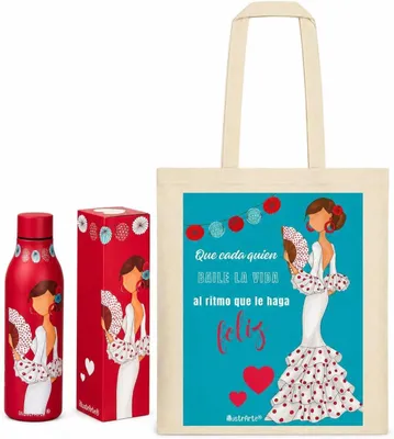Produktbild von Set + Cádiz-Shopper Aufeinander abgestimmtes Set Pepa Feliz Thermoflasche + Cádiz-stofftasche