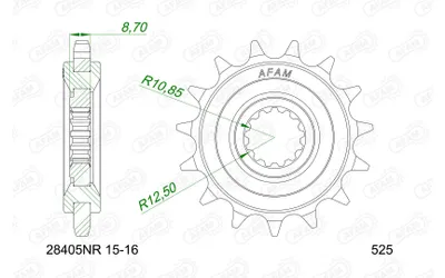 Obrázek produktu pro Hnací pastorek AFAM "28405" 525, pogumovaná ocel 15 zubů