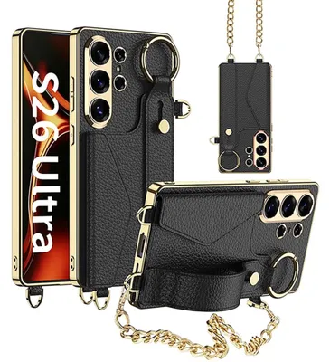 Produktbild von Handy Hülle Armband Kette für Samsung Galaxy S26 Ultra dünn Leder TPU Schwarz