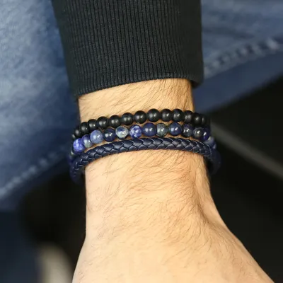 Produktbild von Frank 1967 7FB-0665 Kralenarmband met Sodaliet Kralen 6mm - Blauw - Rekbaar - 20cm - Staal