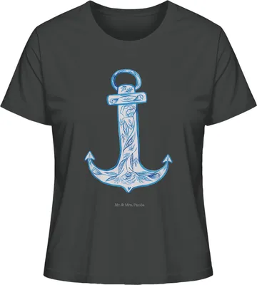 Produktbild von Mr. & Mrs. Panda Oberteil Damen Anker Blau Größe M - Anthrazit - Geschenk, Basic Shirt, Lustige Sprüche, Baumwoll T-Shirt, Baumwollshirt, Kurzarmshirt