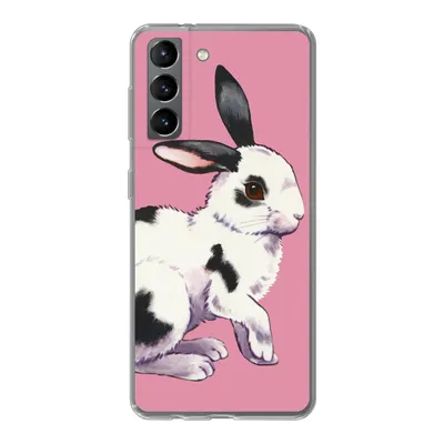 Produktbild von MuchoWow® Handyhülle Schutzhülle Hülle für Samsung Galaxy S21 Kaninchen mit rosa Hintergrund Silikon Softcase Handy Hülle - Softcase