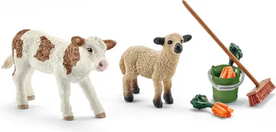 Produktbild von Schleich - Tierfiguren, Stallpflege mit Kalb und Schäfchen; 41422