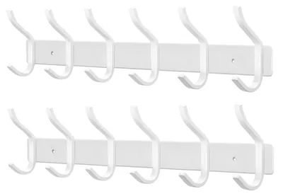 Image de Patères en acier inoxydable, patères murales à 6 crochets, penderie, portemanteau, portemanteau mural pour chambre, salle de bains, cuisine (blanc, 6 crochets, lot de 2)
