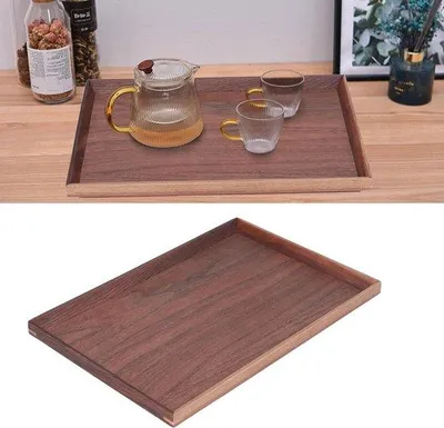 Obrázok produktu pre Obdĺžnikový drevený podnos 40 x 30 x 3 cm, čierny orechový drevený podnos na raňajky