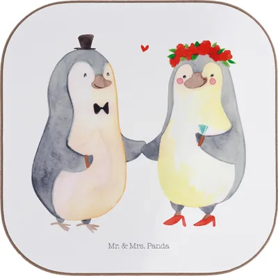 Produktbild von Mr. & Mrs. Panda Tischuntersetzer Pinguin Heirat - Weiß - Geschenk, Flaschenuntersetzer, Tassenuntersetzer, Verliebt, Braut, Getränkeuntersetzer, gläseruntersetzer, Frau