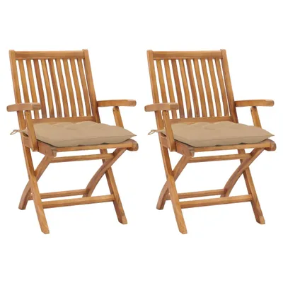 Image de vidaXL Chaises de jardin 2 pcs. avec coussin beige teck massif