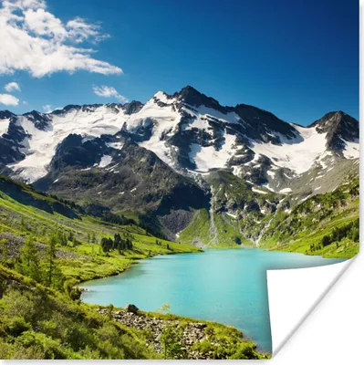 Produktbild von MuchoWow® Poster Schnee - Berg - Wasser 50x50 cm - Wohnzimmerdekoration