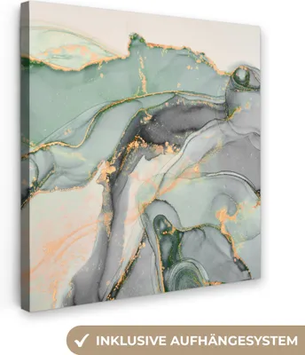 Produktbild von MuchoWow® - Leinwandbilder - Gold - Marmor - Grün - Luxus - Glitzer - Marmoroptik, Wandbild, Wanddeko Bilder Wohnzimmer, 50x50 cm