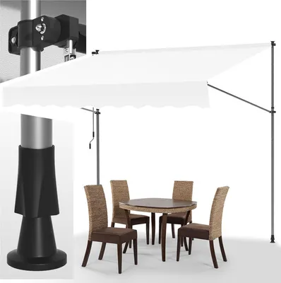 Zdjęcie produktu dla Markiza klipsowa Clanmacy 250 x 120 cm – markiza balkonowa z regulacją wysokości i korbką ręczną; osłona przeciwsłoneczna do montażu bez wiercenia na tarasie i balkonie, kolor kremowy