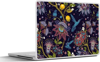 Produktbild von MuchoWow® Laptop Aufkleber Sticker Cover Muster - Vogel - Blume 32.5x23.5 cm - Sticker für Laptop - Selbstklebend