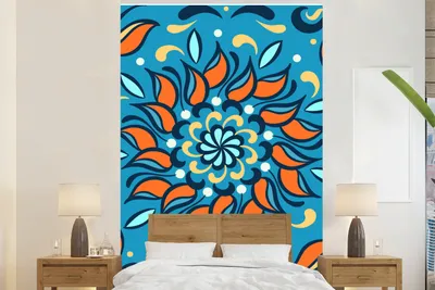 Produktbild von MuchoWow® Fototapete für Wohnzimmer oder Schlafzimmer Wandtapete Vinyl Motivtapete Blume - Blätter - Abstrakt - Muster - 225x350 cm - Schlafzimmer tapete