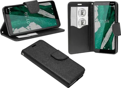 Zdjęcie produktu dla cofi1453® Etui książkowe "Fancy" kompatybilne z telefonem komórkowym NOKIA 1 PLUS pokrowiec portfelowy pokrowiec ochronny z funkcją podstawki, miejsce na kartę czarny