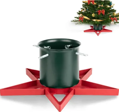 Image de PUDO Support pour arbre de Noël Support pour arbre de Noël avec réservoir d'eau 2m Tronc Star Rouge