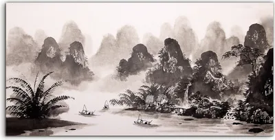 Produktbild von Coloray Acrylbild 120x60  Wandbild Acrylbilder Chinesische Landschaft Aquarellmalerei