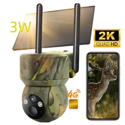 Produktbild von 4G LTE Wildkamera mit SIM-Karte und App 2K Überwachungskamera Aussen Solar 336° PTZ Überwachungskamera Aussen Akku 4G Jagdkamera Wildtierkamera