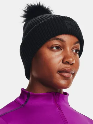 Image de Under Armour Women's ColdGear Infrared Halftime Ribbed Pom Beanie Ribbed Pom Beanie Black UNI Ski Cap