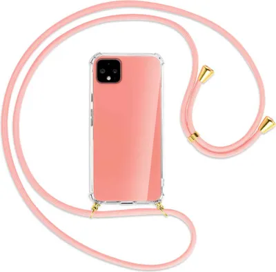 Produktbild von Handykette Backcover-Schutzhülle mit Band (Metall goldfarben) für Google Pixel 4 - rosa
