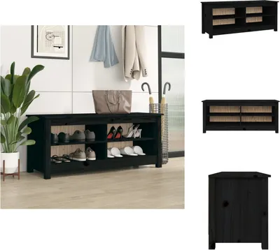 Obrázok produktu pre vidaXL Lavica na topánky čierna 110x38x45,5 cm z masívneho borovicového dreva - Regály a skrine na topánky