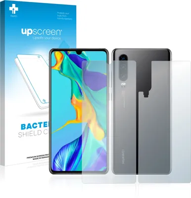 Produktbild von upscreen Schutzfolie für Huawei P30 (Vorder + Rückseite) Antibakterielle Folie Klar Anti-Kratzer