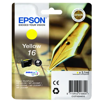 Produktbild von Epson Pen and crossword Singlepack Yellow 16 DURABrite Ultra Ink, Standardertrag, Gelb, Tinte auf Pigmentbasis, 3,1 ml, 1 Stück(e), Einzelpackung