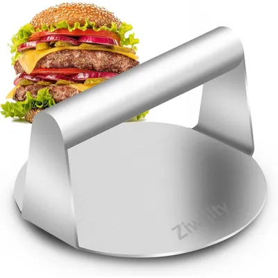 Produktbild von 14cm Runde Edelstahl Smash Burgerpresse Burger Smasher für Profi und Zuhause Küchen Leicht zu Reinigen mit gleichmäßiger Dicke Grill Zubehör